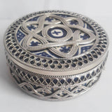 MyTindy Blue Moroccan Ceramic Jar with White Metal, view 3