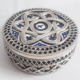 MyTindy Blue Moroccan Ceramic Jar with White Metal, view 4