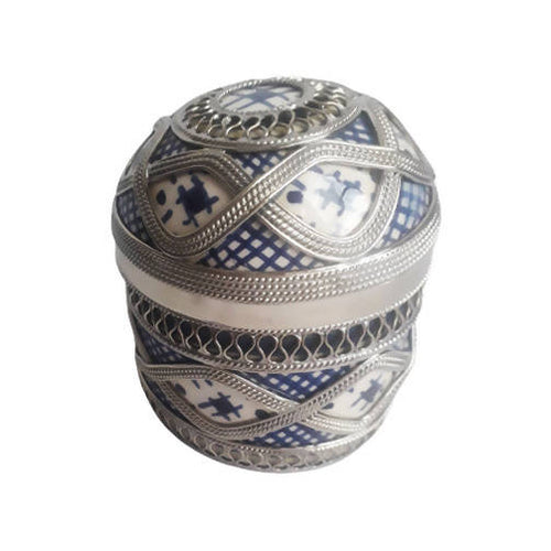 MyTindy Blue Moroccan Ceramic Pot with Metal
