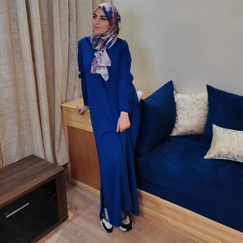 MyTindy Blue Moroccan Djellaba in Crepe Fabric