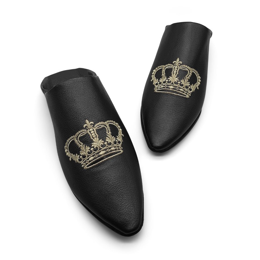 MyTindy BOOSH ROYALE BLACK Leather Moroccan Slippers