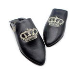 MyTindy BOOSH ROYALE BLACK Leather Moroccan Slippers, view 4