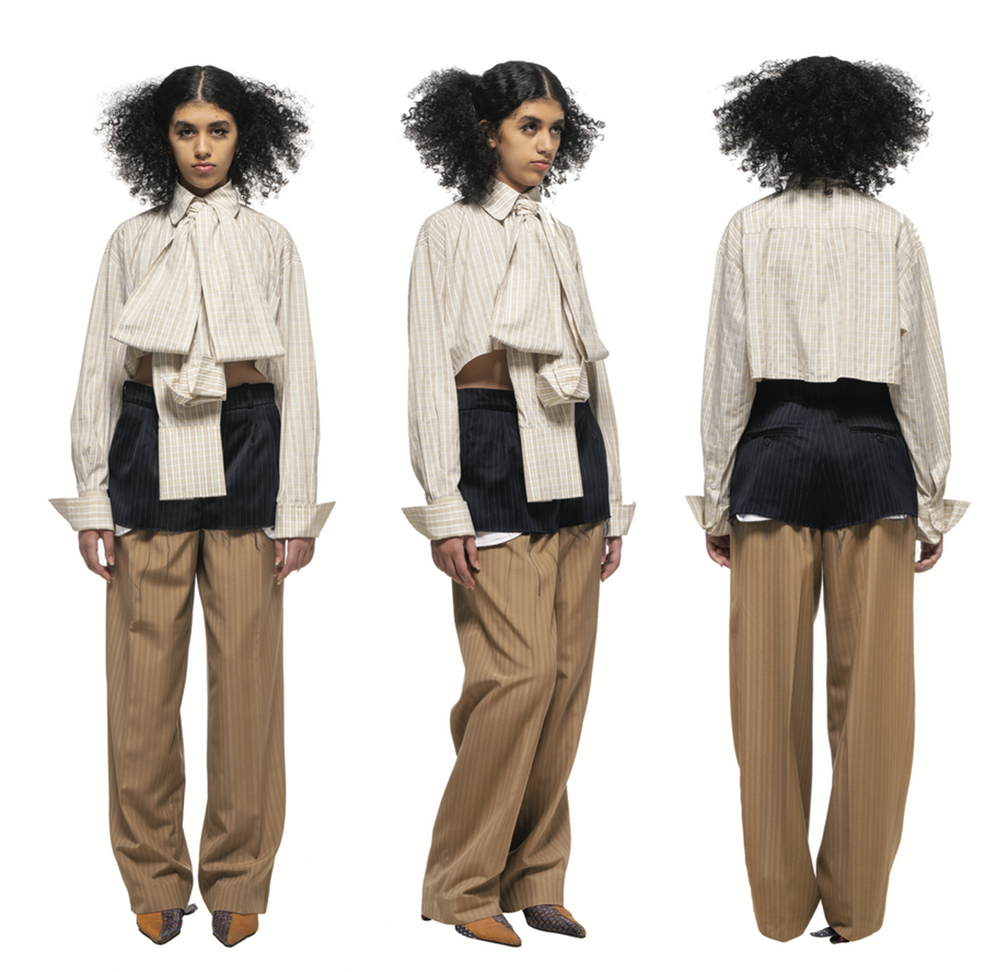 MyTindy BOW TIES SLEEVES CROP SHIRT
