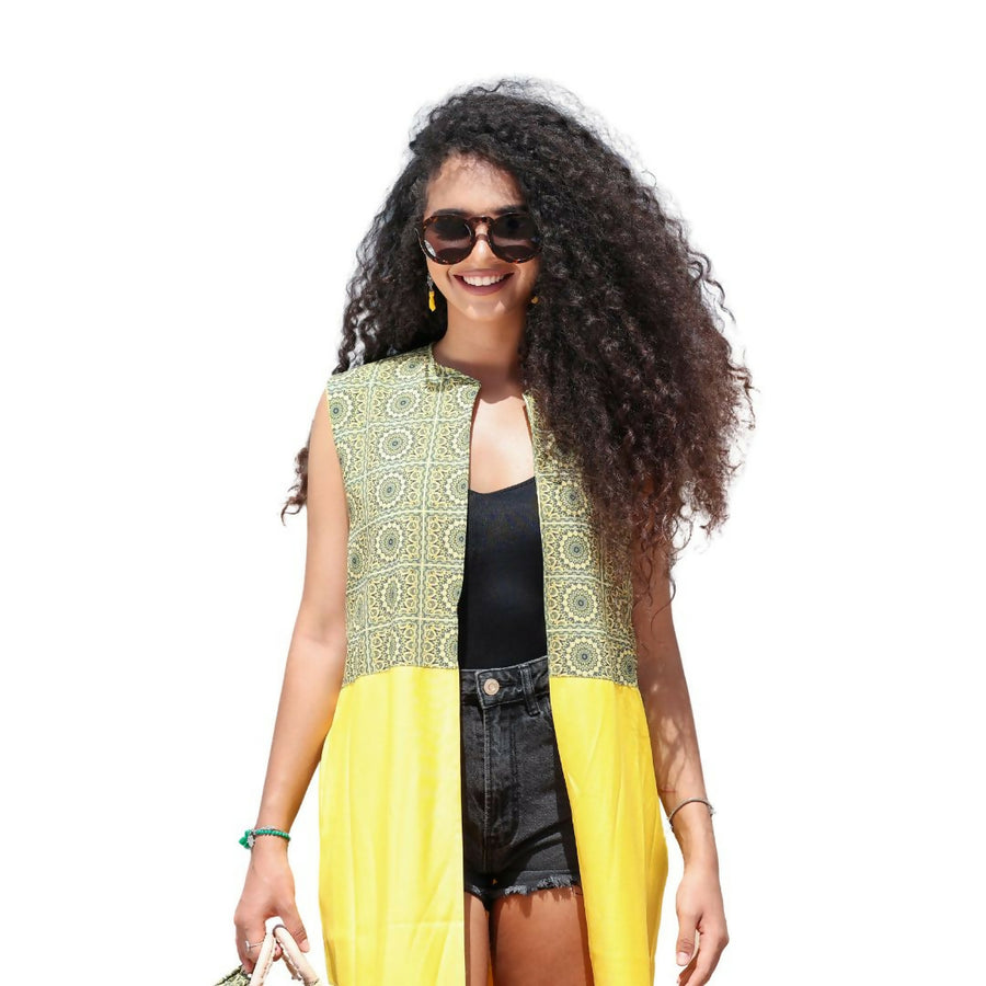 MyTindy Brakett Sleevless Yellow Kimono
