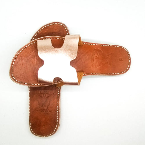 MyTindy Bronze Leather Sandales H Shaped