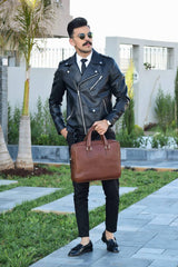 MyTindy Brown handmade leather computer bag, view 3