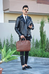 MyTindy Brown handmade leather computer bag, view 4
