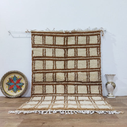 MyTindy Brown Handmade Rug, Brown Checkered Rug - Berber style wool rug from Morocco - Modern rug