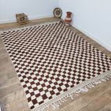 MyTindy Brown Handmade Rug, White and Brown Checkered Rug - Berber style wool rug from Morocco - Modern rug, view 4