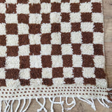 MyTindy Brown Handmade Rug, White and Brown Checkered Rug - Berber style wool rug from Morocco - Modern rug, view 6