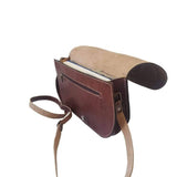 MyTindy Brown Leather Cross Body Bag with Hamsa Engraving, view 2