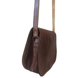 MyTindy Brown Leather Cross Body Bag with Hamsa Engraving, view 3