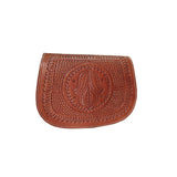 MyTindy Brown Leather Cross Body Bag with Hamsa Engraving, view 4