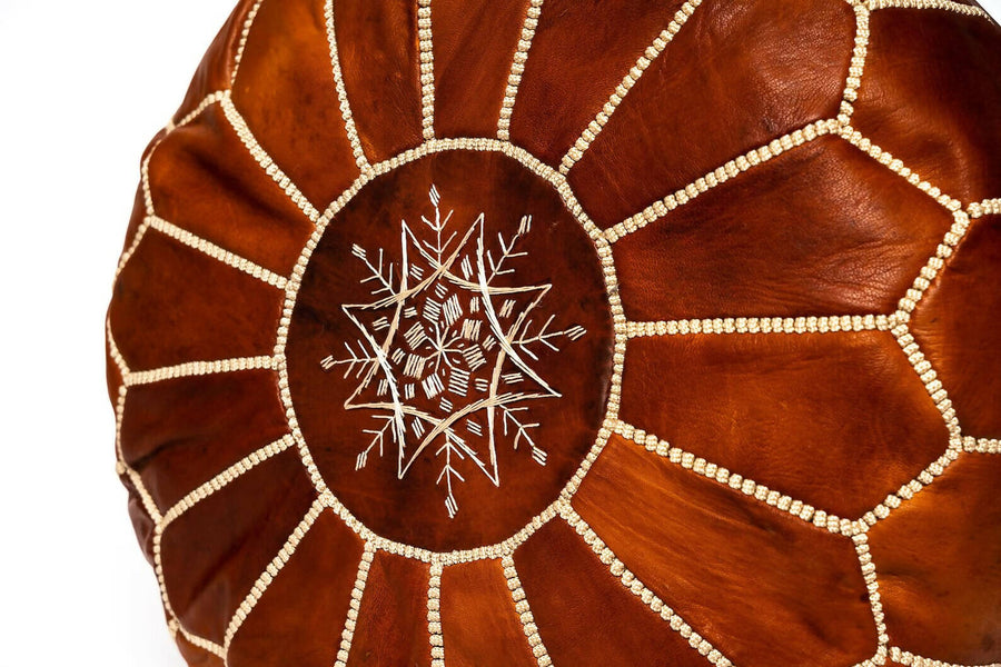 MyTindy BROWN LEATHER MOROCCAN POUF
