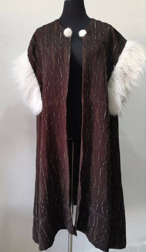 MyTindy Brown Moroccan Kimono with Faux Fur