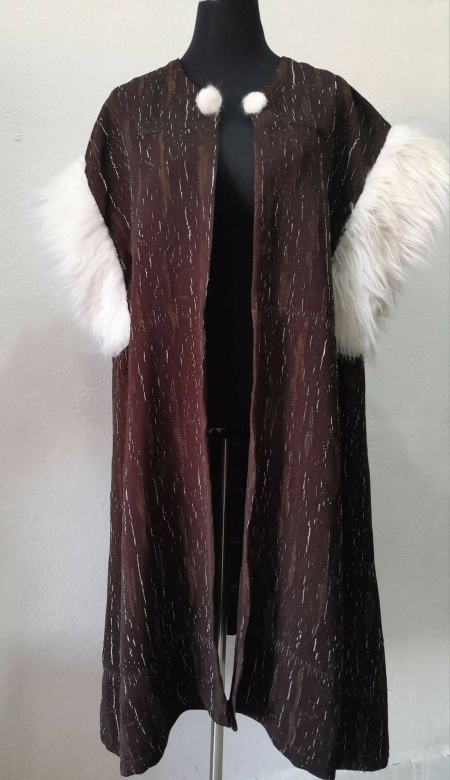 MyTindy Brown Moroccan Kimono with Faux Fur