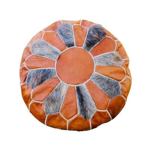 MyTindy Brown Pouf 100% REAL LEATHER