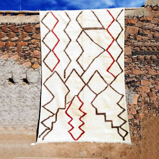 MyTindy Brown, Red & White Beni Ourain Moroccan Rug