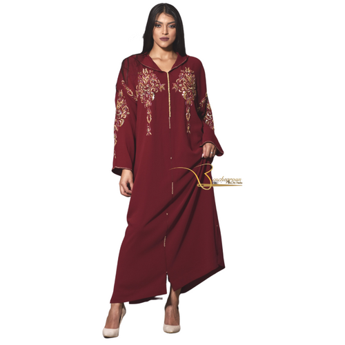 MyTindy Burgandy and Gold Djellaba with Pearls