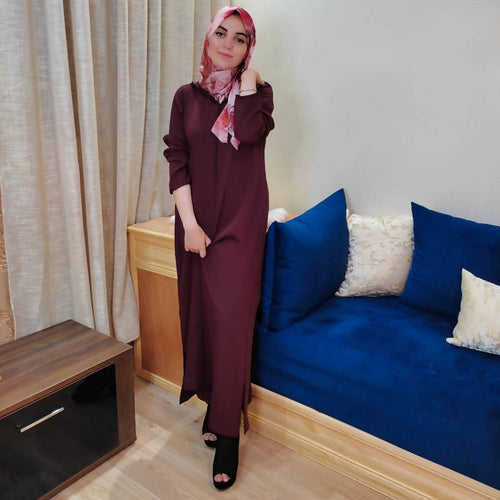 MyTindy Burgundy Moroccan Djellaba in Crepe Fabric