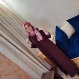 MyTindy Burgundy Moroccan Djellaba in Crepe Fabric, view 4