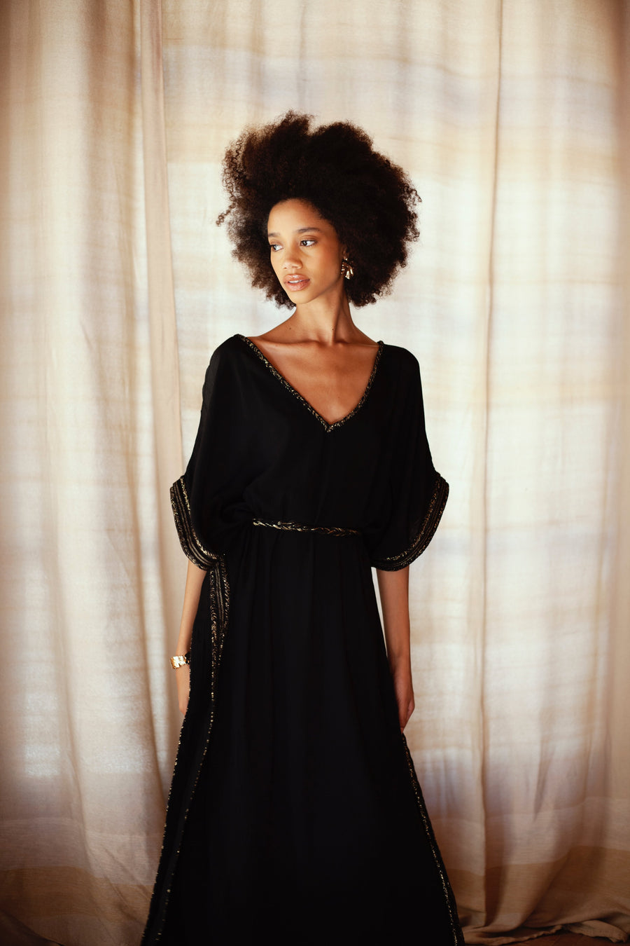 MyTindy Ines Black Belted Kaftan