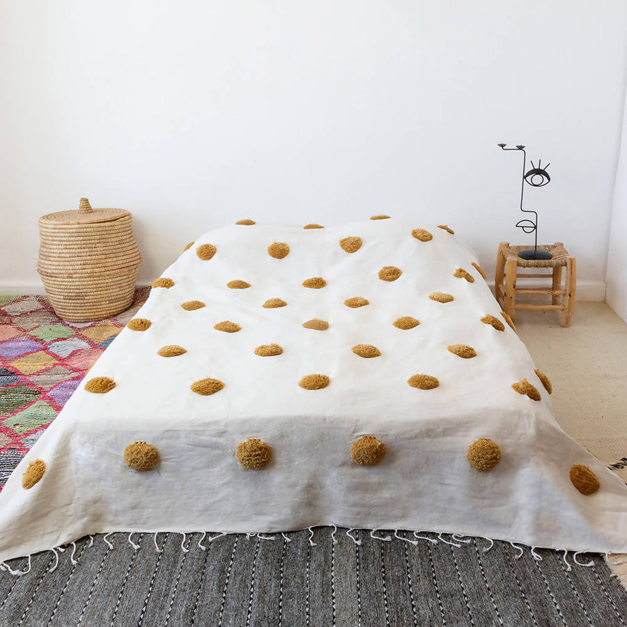 MyTindy Camel Pompom Moroccan Bed Spread