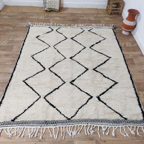 MyTindy Authentic Beni ourain White and Black Rug - 6x7 Ft Wool Berber White & Black Carpet