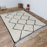 MyTindy Authentic Beni ourain White and Black Rug - 6x7 Ft Wool Berber White & Black Carpet, view 3
