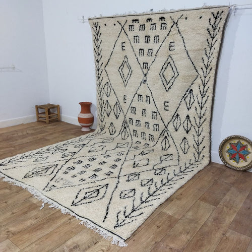 MyTindy Authentic Beni ourain White and Black Rug - 6x11 Ft Wool Berber White & Black Carpet