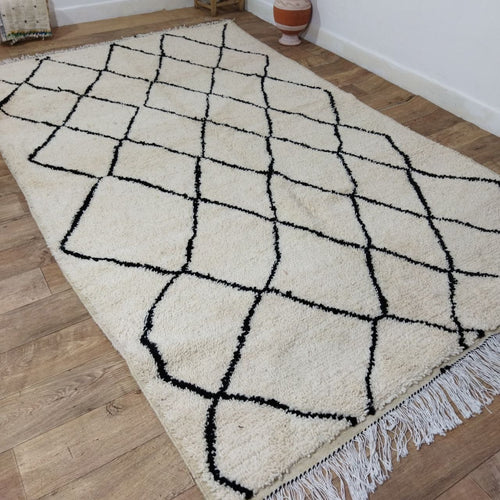 MyTindy Authentic Beni ourain White and Black Rug - 6x10 Ft Wool Berber White & Black Carpet