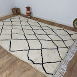 MyTindy Authentic Beni ourain White and Black Rug - 6x10 Ft Wool Berber White & Black Carpet, view 2