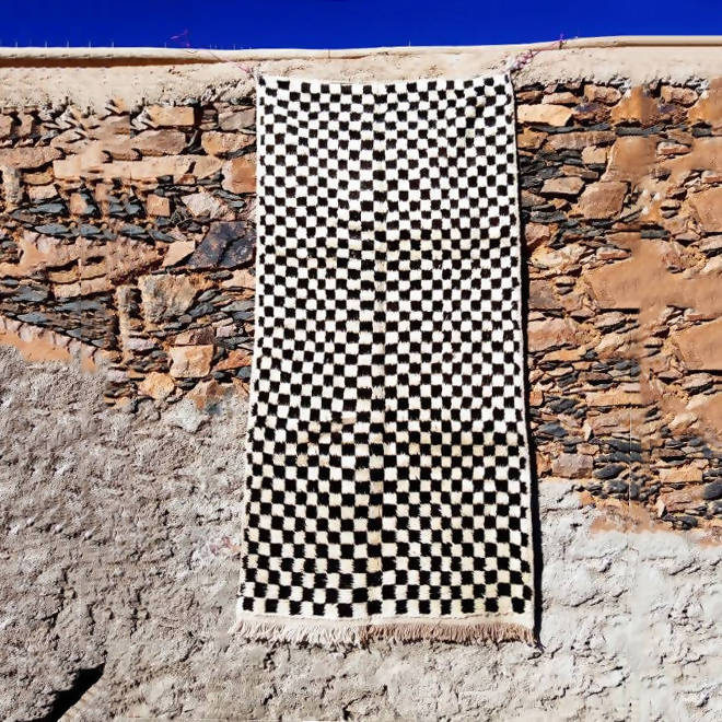 MyTindy Black and White Checkers Moroccan Rug