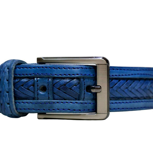 MyTindy Chic blue braided belt for men in genuine leather