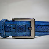 MyTindy Chic blue braided belt for men in genuine leather, view 3