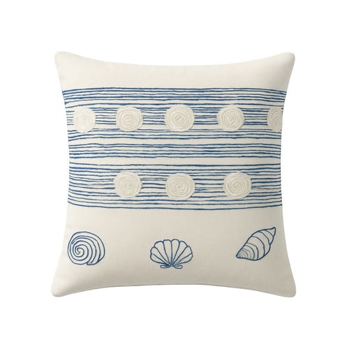 MyTindy Coastal Seashell & Stripe Cotton Cushion | Hand-Embroidered Nautical Design