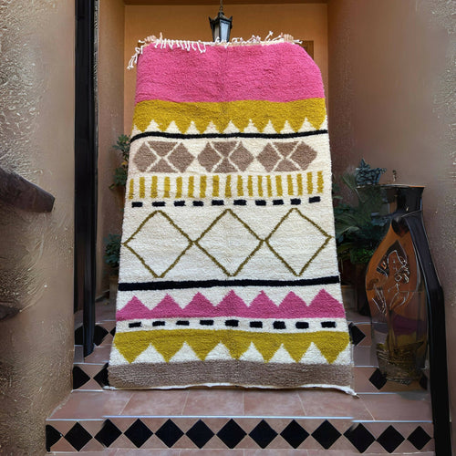 MyTindy Colorful Pink berber rug Beni Ourain Handmade Natural Wool