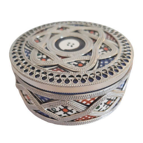 MyTindy Colorful Round Moroccan Ceramic Sugar Jar with Metal