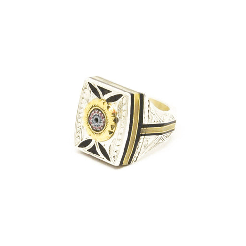 MyTindy Artisan Tuareg Silver & Copper Ring Chevron Bead