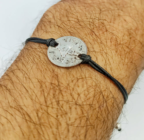 MyTindy Tiznit - Silver Coin Bracelet with Black Cord