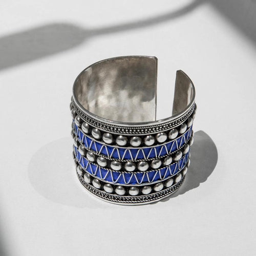 MyTindy Cuff Bracelet with Deep Blue Studs