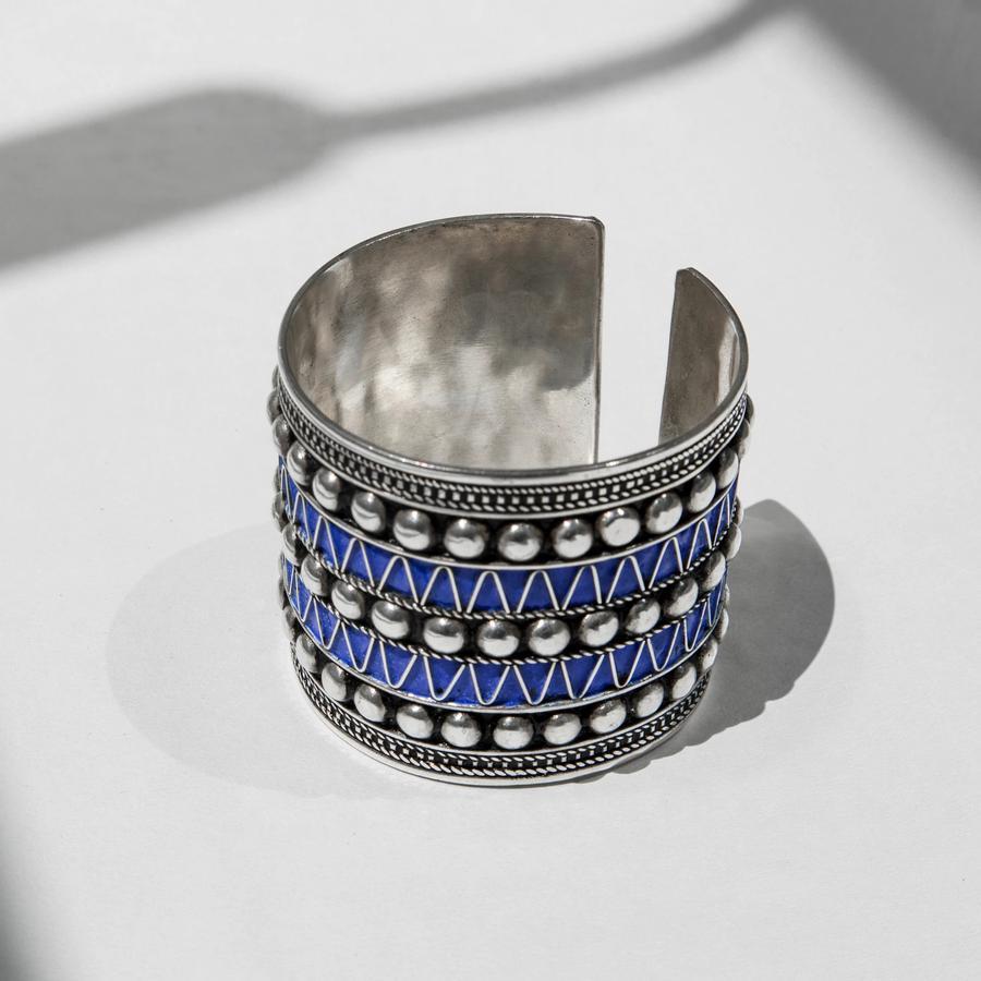 MyTindy Cuff Bracelet with Deep Blue Studs
