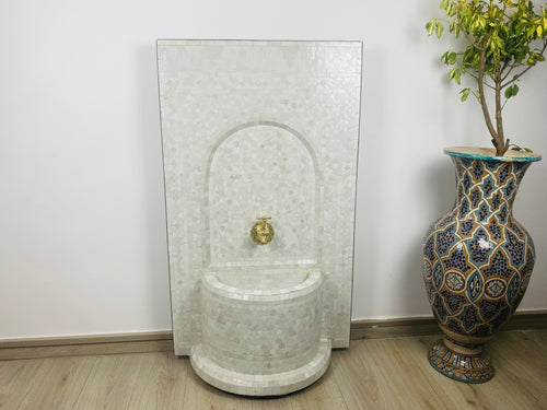 MyTindy Custom Mosaic Fountain white for Outdoor and Indoor, Mid Century Fountain water inside, Moroccan Mosaic Fountain