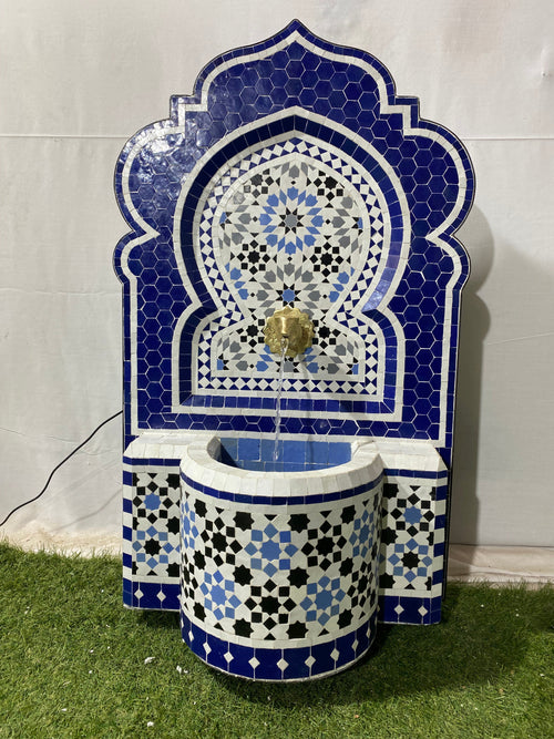 MyTindy CUSTOM Fountain with mosaic tiles,  water inside fountain Moroccan mosaic fountain, terrace Indoor Decor.
