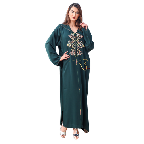 MyTindy Dark Green Djellaba with Pearls