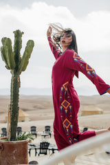 MyTindy Dark Pink and Yellow Djellaba Moroccan Dress, view 2