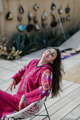 MyTindy Dark Pink and Yellow Djellaba Moroccan Dress, view 3
