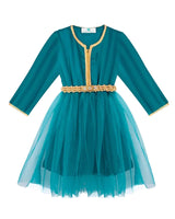 MyTindy Deep aqua Moroccan Kaftan for girls, view 4