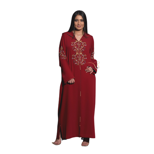 MyTindy Deep Red Djellaba with Pearls