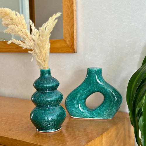 MyTindy Duo of tanara and aboukat turquoise + pampas vases